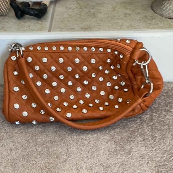 VINTAGE RUST/ORANGE CRYSTAL STUDED PURSE - Picture 2 of 8